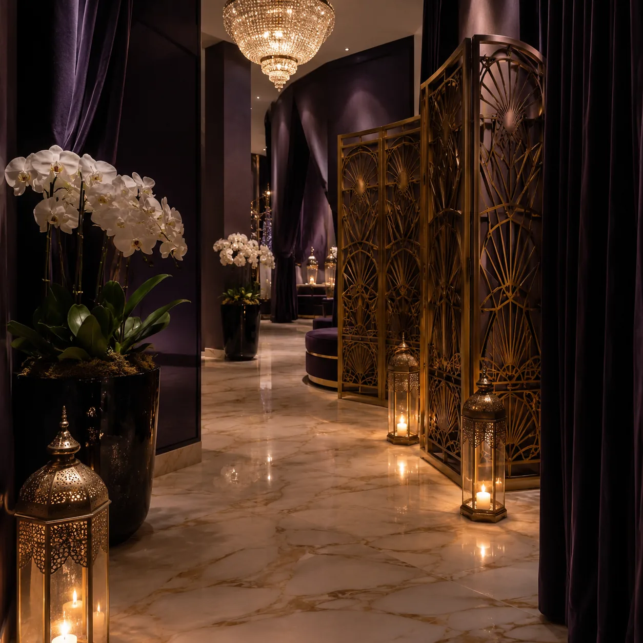 Giriş holü, avize ve paravan — Lila Spa, Zeytinburnu misafirlerine hizmet veren salon